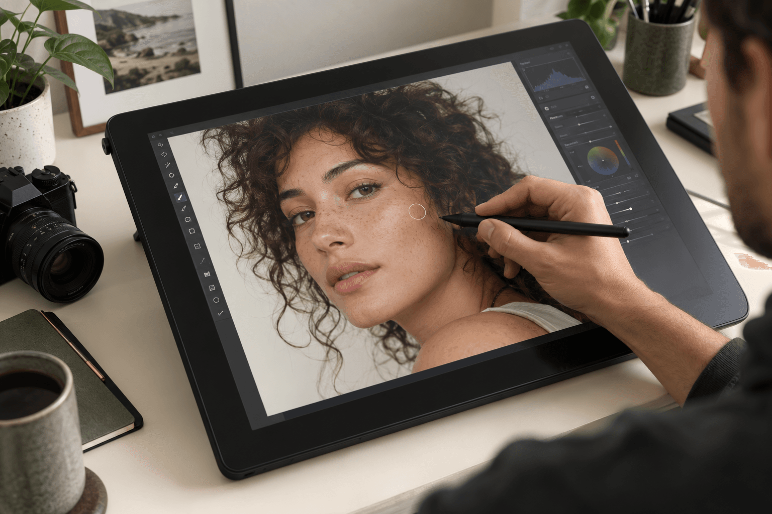 Dijital kalemle portre fotoğrafı üzerinde rötuş